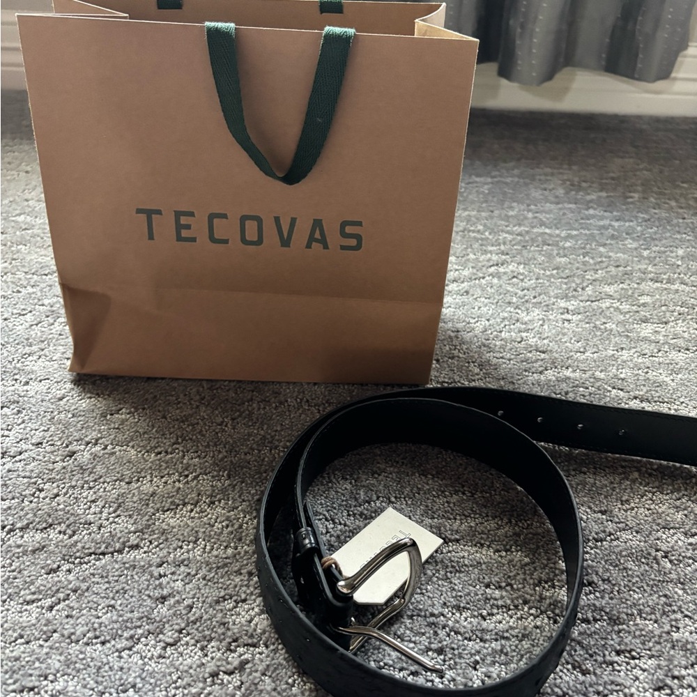 Tecovas Midnight Ostrich Leather Belt with Silver Buckle